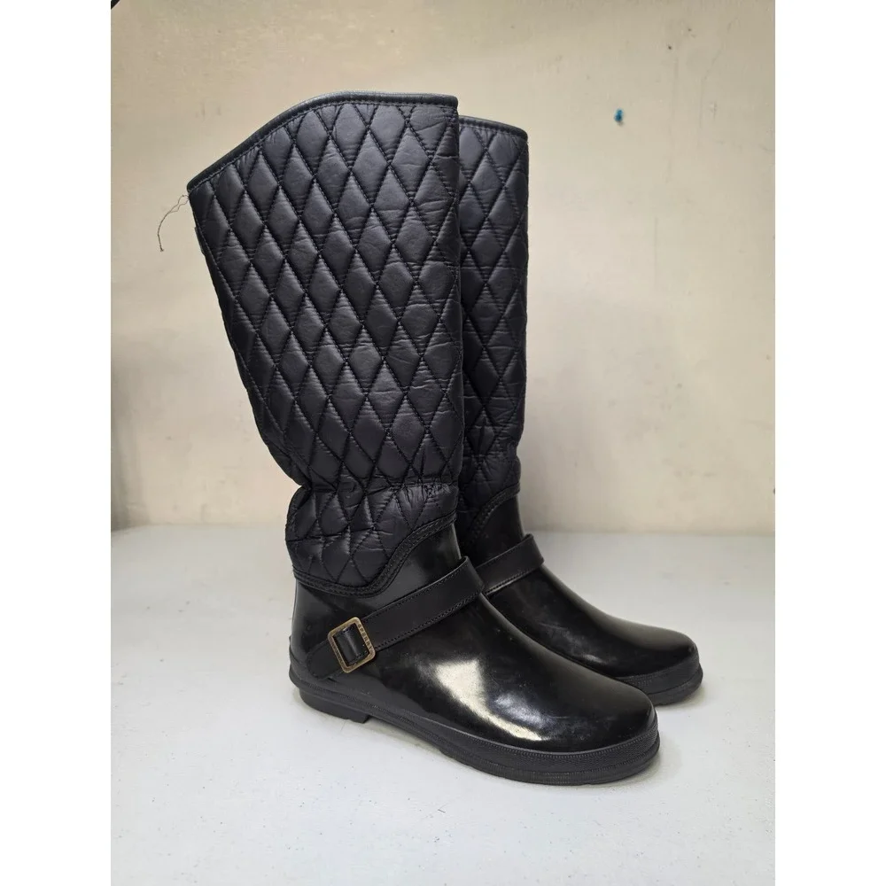 Sperry Top-Sider Womens Black Quilted Tall Waterproof Rain Boots 7